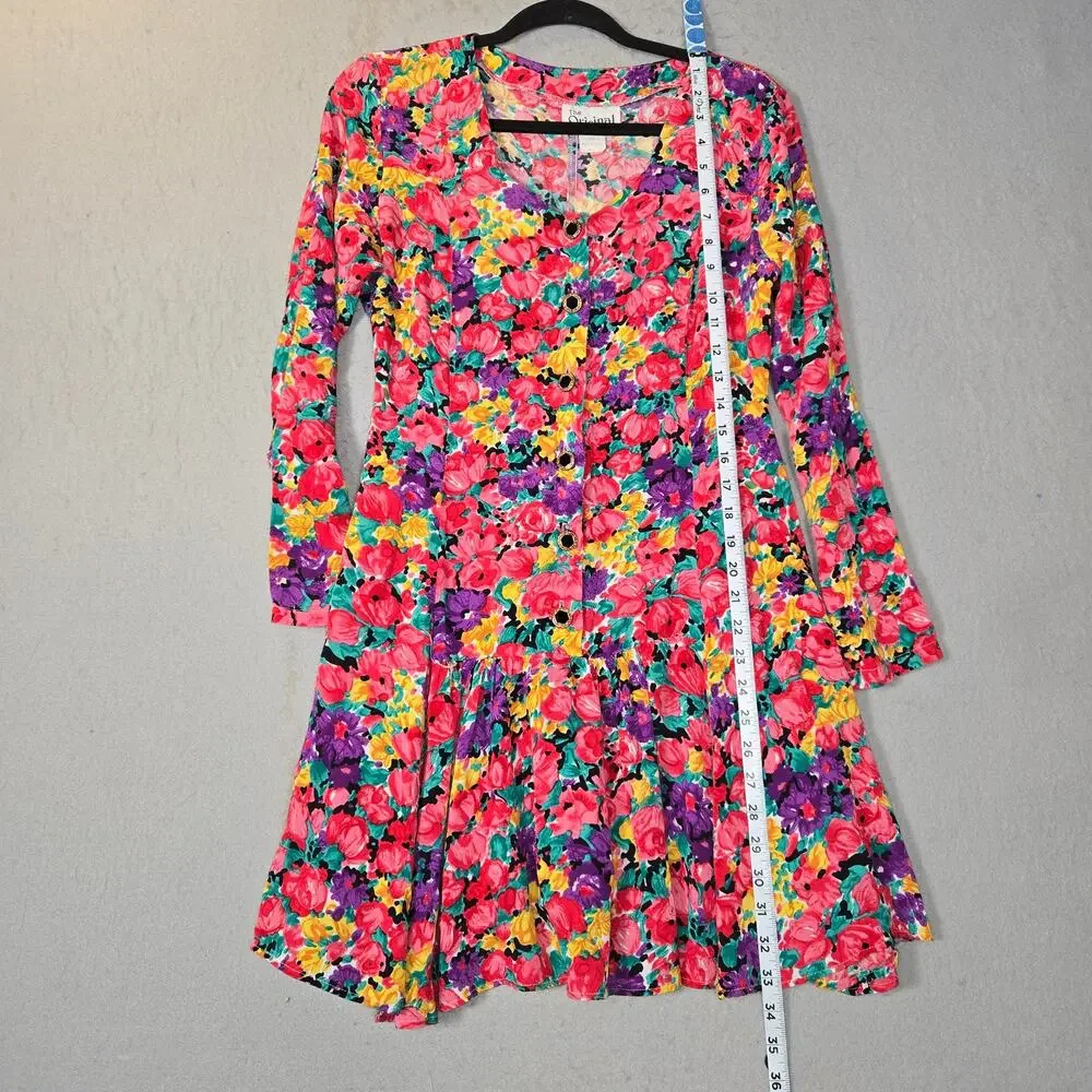 Vintage‎ The Original Womens Medium Button Front Dress Floral 80s Cottagecore